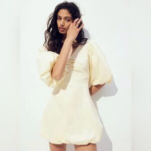 H&M Tie-Back Puffy Dress | Pale Yellow Bubble Hem | XS